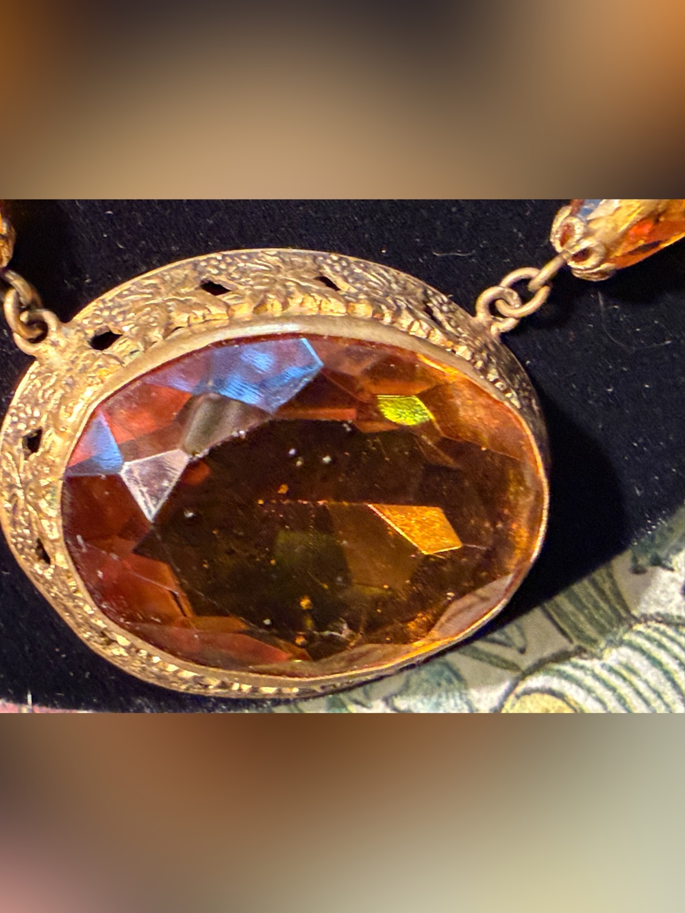 Vintage necklace -gold faceted glass -antique estate -23” long -brass Victorian - Picture 7 of 7
